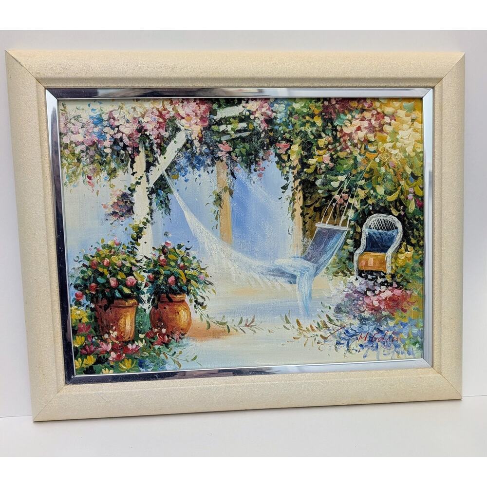 Blooming Garden Original Signed Oil Painting Gold FrameImpressionist